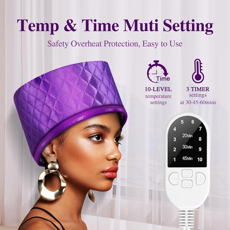 aopow Thermal Steam Cap for Natural Hair Treatment: 10-Level Heating Cap for Deep Conditioning and Hair Steaming - Quick Heat-Up, Purple - Image 4
